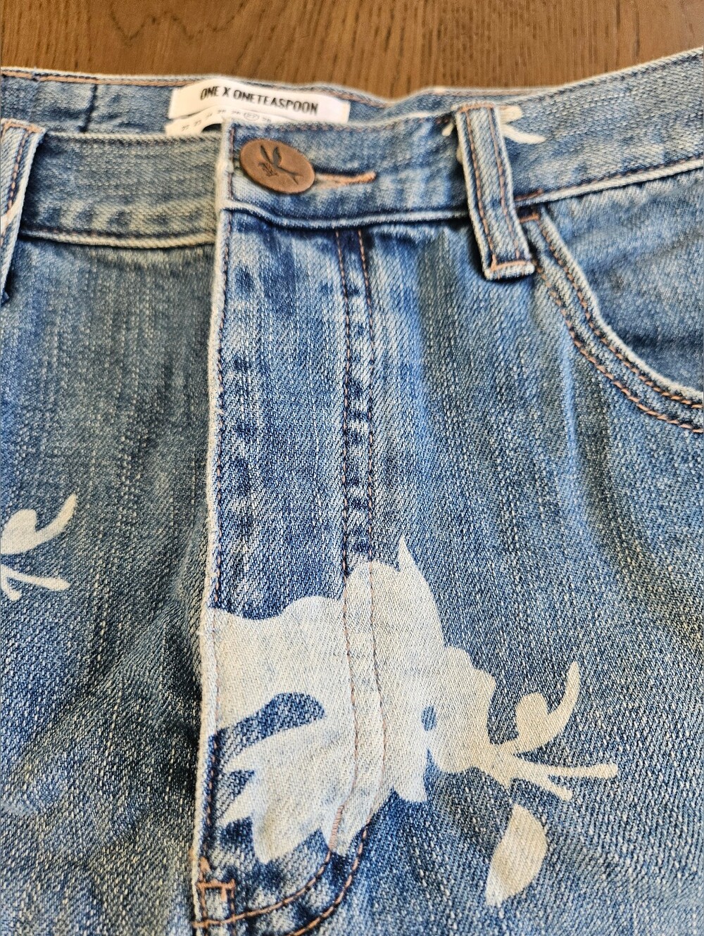 One Teaspoon Blue Floral Frayed Denim Shorts - Picture 2 of 7